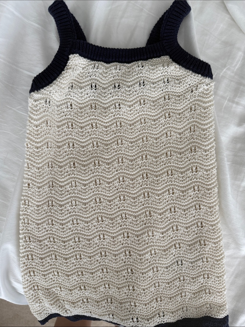 2T Girls GAP Cream Knit Tank Dress with Navy Trim EUC